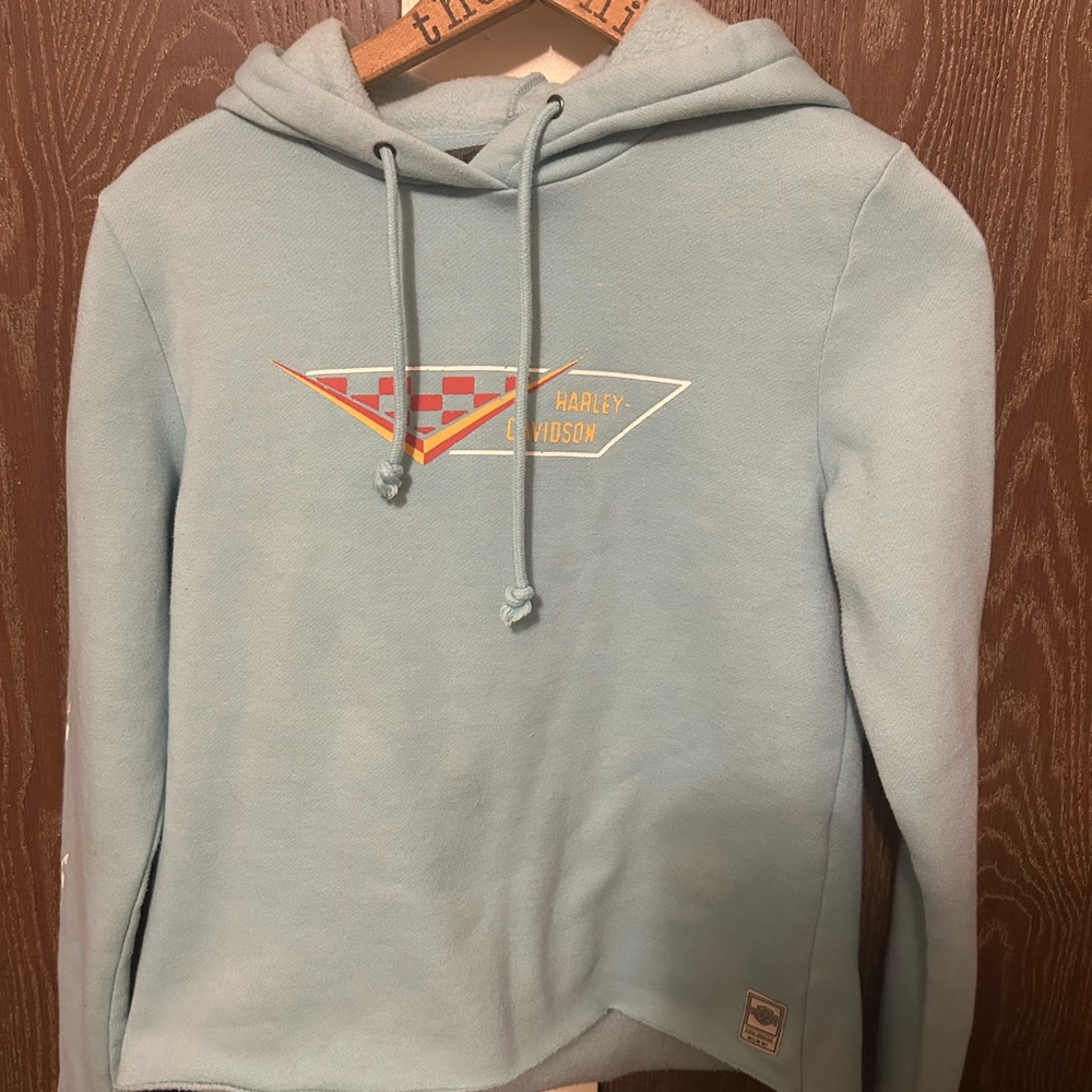 Harley-Davidson Blue Sweatshirt with Red and Yellow Logo